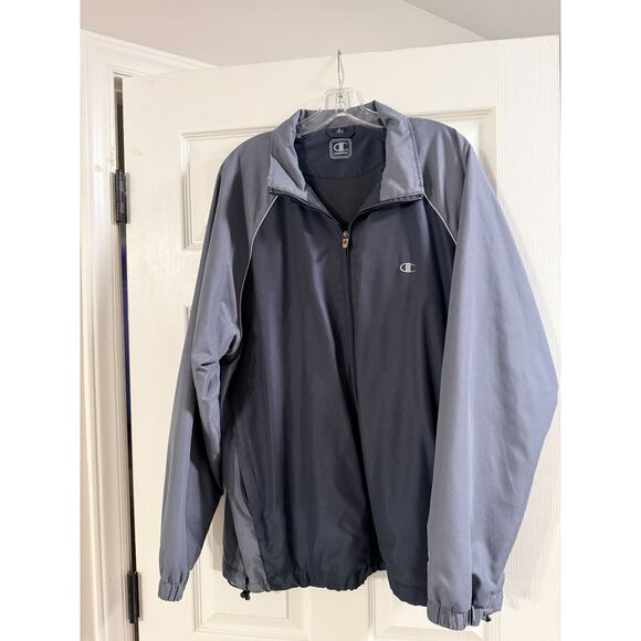 Champion Full Zip Jacket Mens L Script Logo Gray Colorblock Windbreaker - Picture 1 of 6